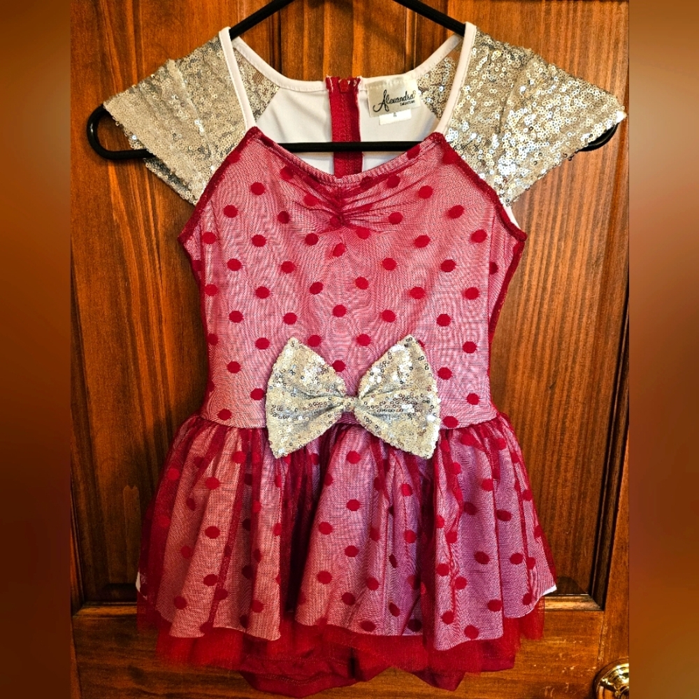 Red and White Dance Leotard with Sparkling Accents